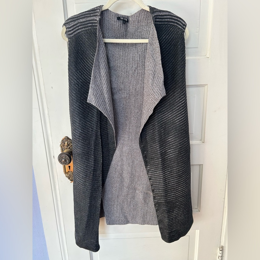 NIC + ZOE Gray Sweater Vest NWT Knit Cotton Blend Medium M Sleeveless Open Front